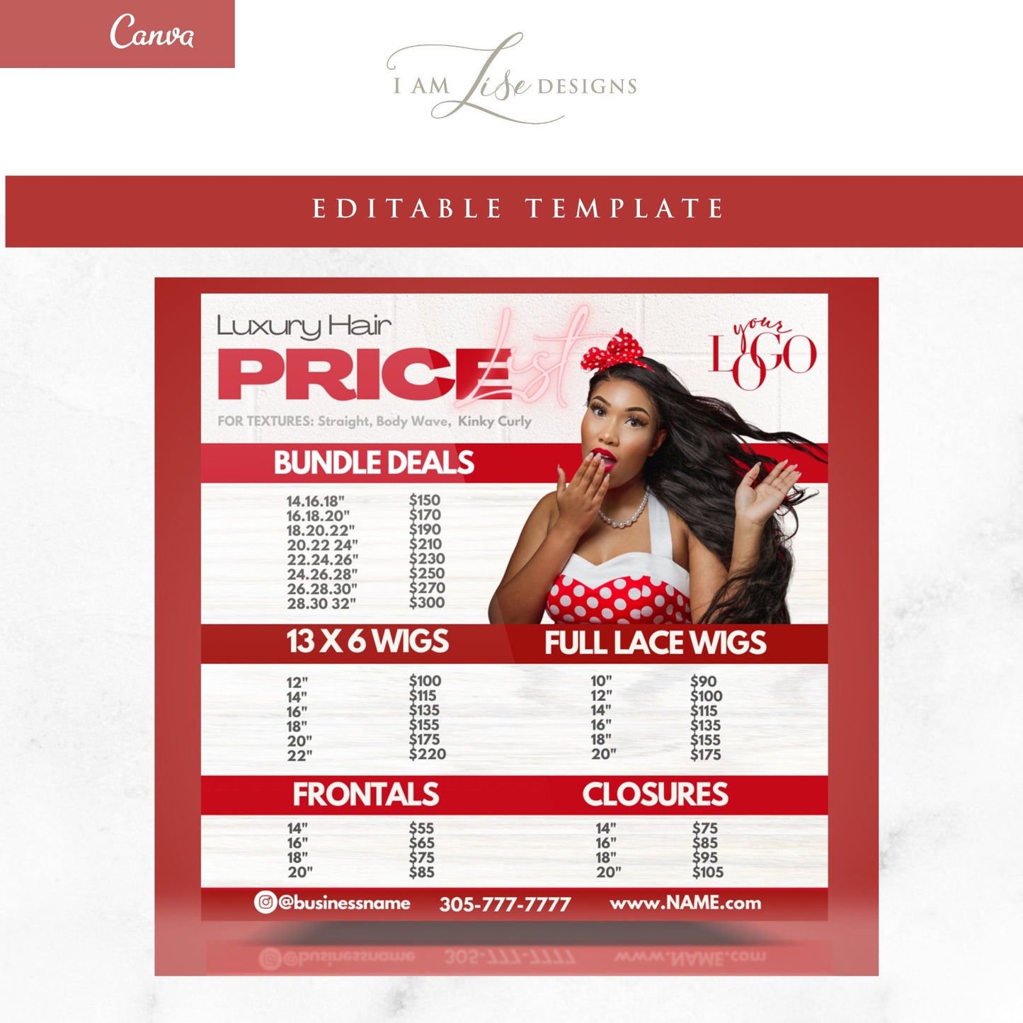 Hair Price List, Price List Template, Hair Pricing Flyer, Hair Bundle Price List, Hair Price List Flyer, Business Canva, Post, Price List,