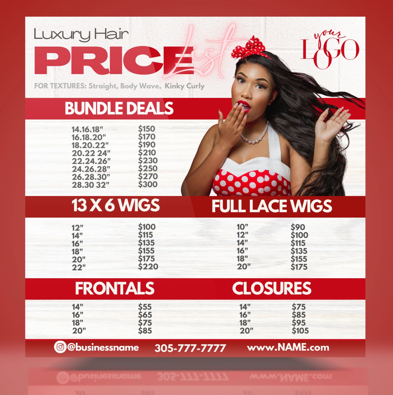 Hair Price List, Price List Template, Hair Pricing Flyer, Hair Bundle Price List, Hair Price List Flyer, Business Canva, Post, Price List,