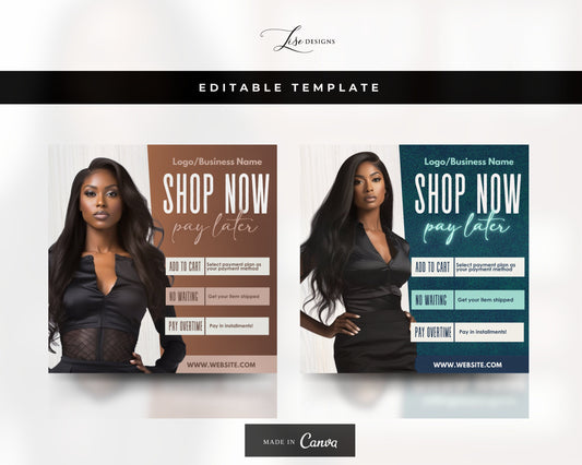 Shop Now Pay Later, Buy Now, Installment Flyer, Afterpay, Klarna, Quadpay, Sezzle, Social Media Flyer, Beauty Template, Payment