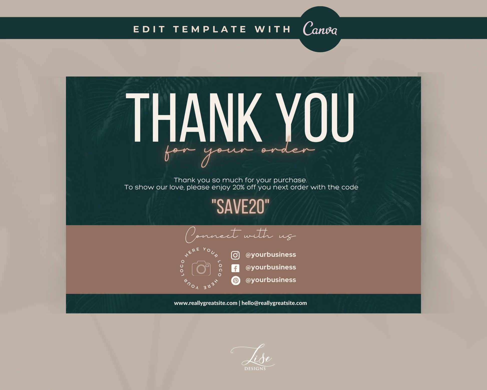 Thank You Card | Thank You Card Template | Customer Package Insert Card | Beauty templates | Thank you printable | Canva