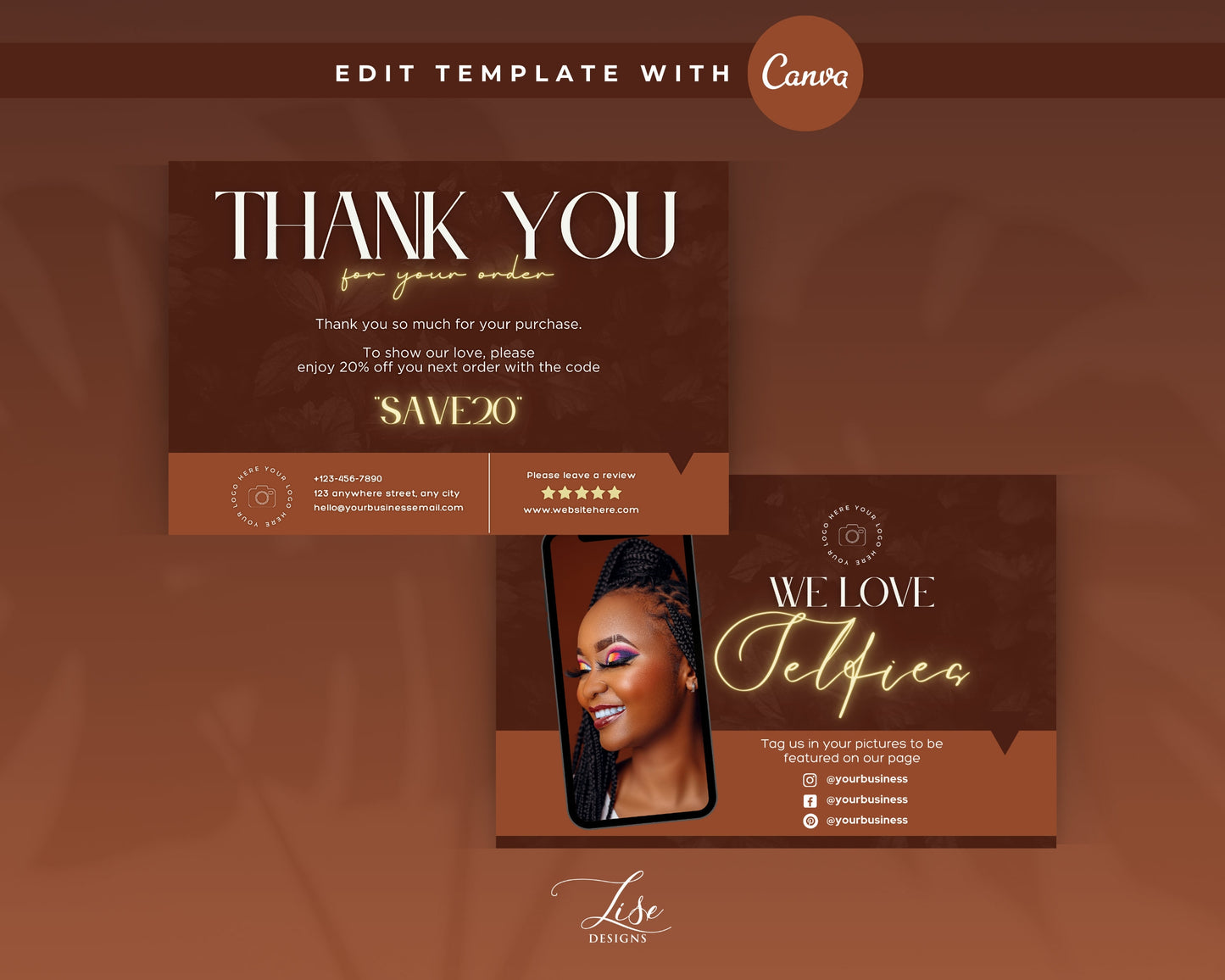 Thank You Card | Thank You Card Template | Customer Package Insert Card | Beauty templates | Thank you printable | Canva