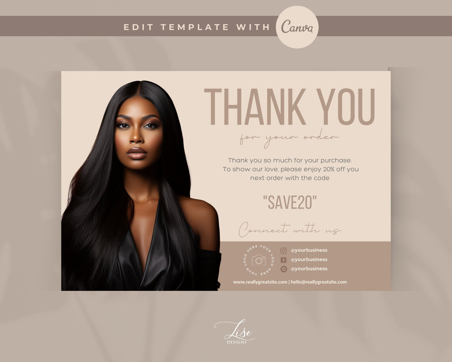 Thank You Card | Thank You Card Template | Customer Package Insert Card | Beauty templates | Thank you printable | Canva