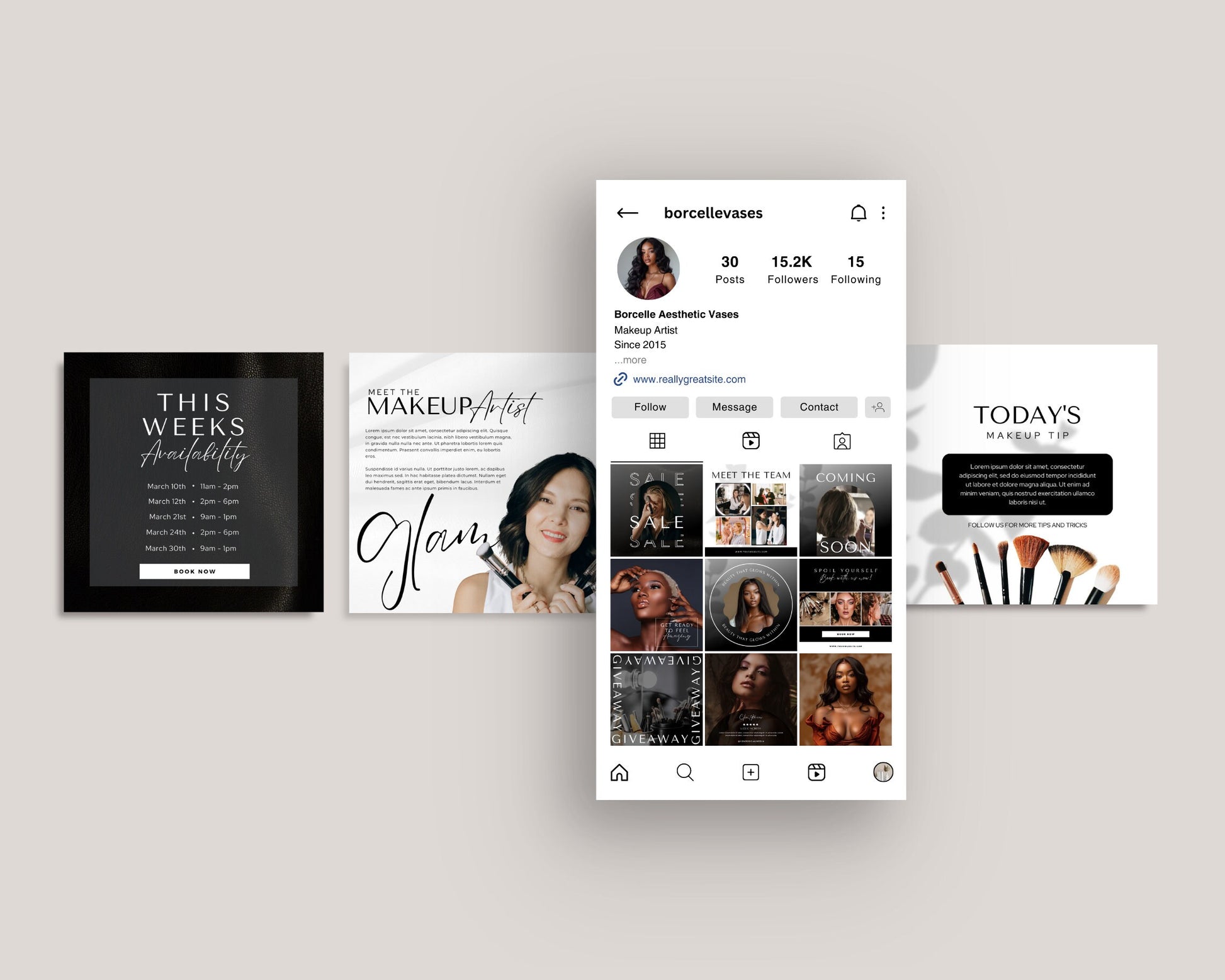 50 Social Media | Makeup Artists | MUA | Social Media Post | Canva Templates | DIY Template | Canva Editable Instagram Posts