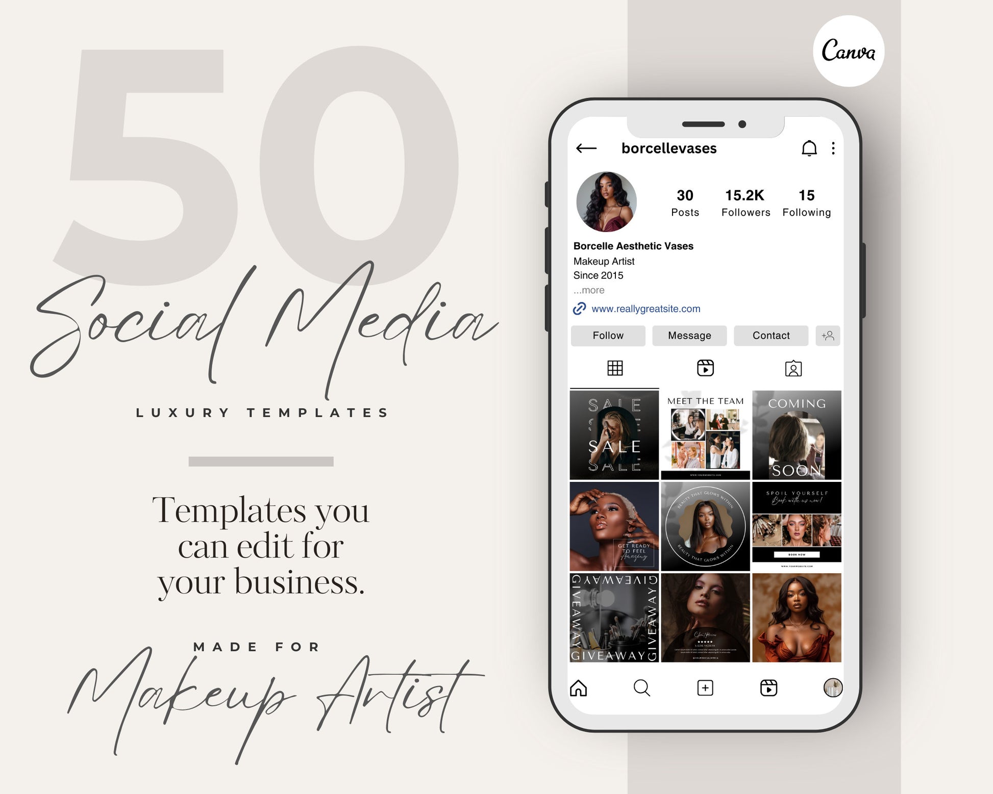 50 Social Media | Makeup Artists | MUA | Social Media Post | Canva Templates | DIY Template | Canva Editable Instagram Posts