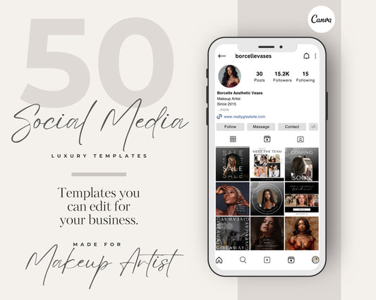 50 Social Media | Makeup Artists | MUA | Social Media Post | Canva Templates | DIY Template | Canva Editable Instagram Posts